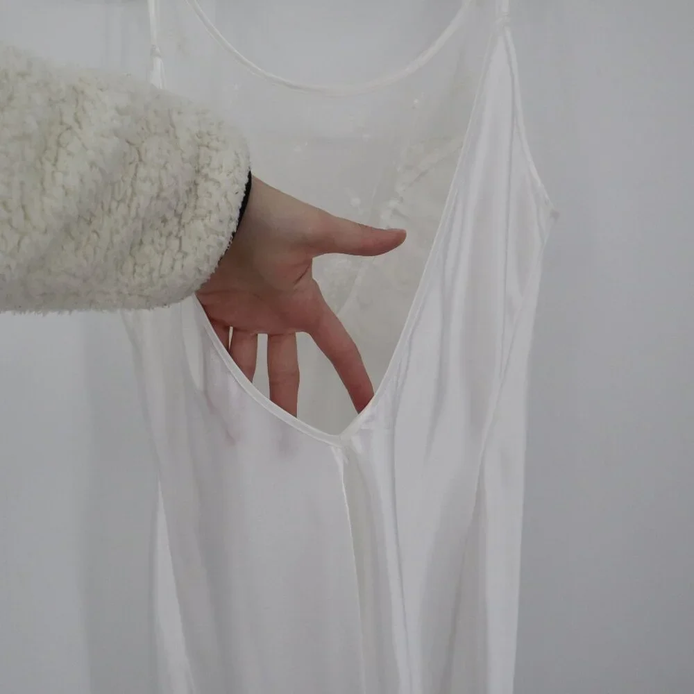 California Dynasty Satin Night Gown Womens XS White Fairy Boho Romantic Feminine